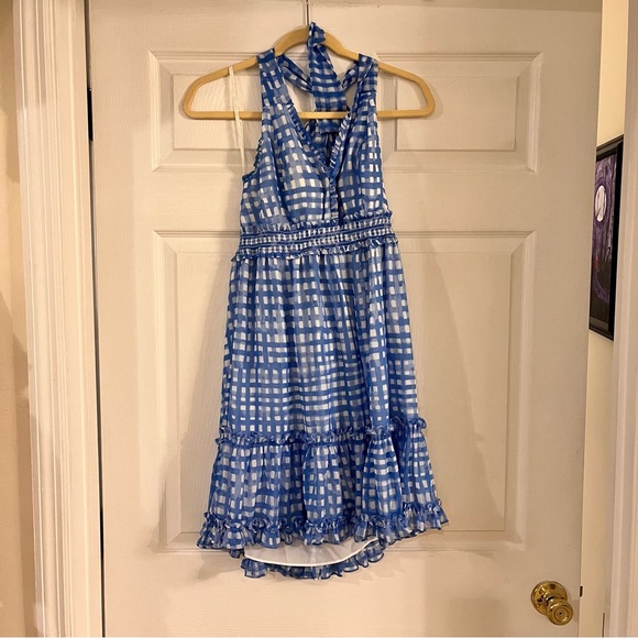 Lilly Pulitzer CAILEE HALTER DRESS Bennet Blue Feelin Beachy White Ruffle M - Picture 2 of 7